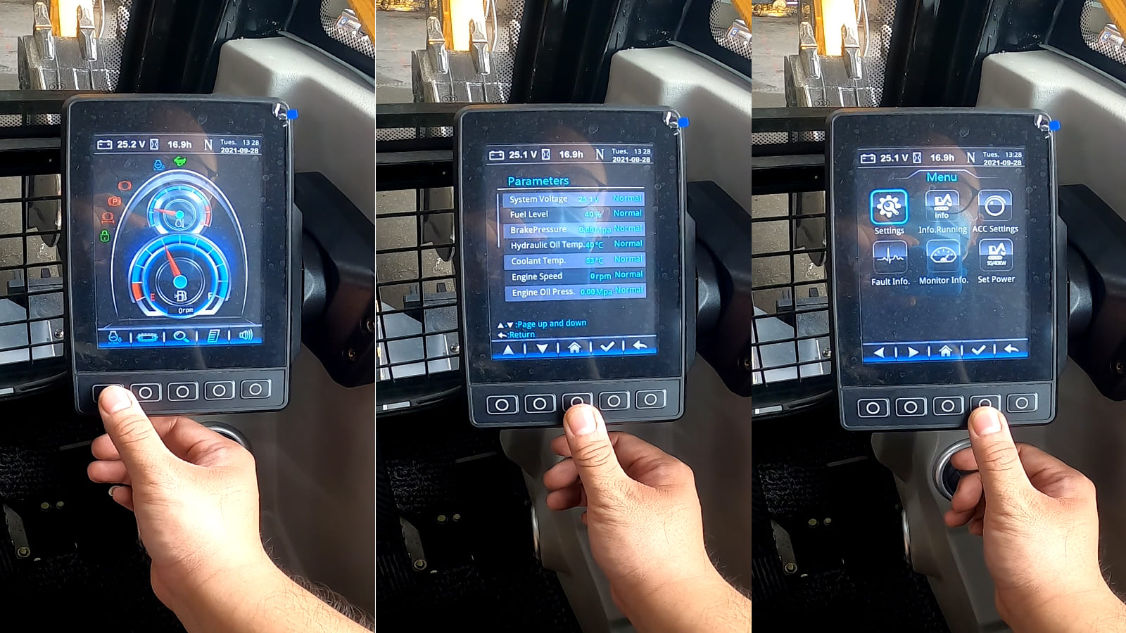 JGM912LN wheel excavator instruments display and working mode selection