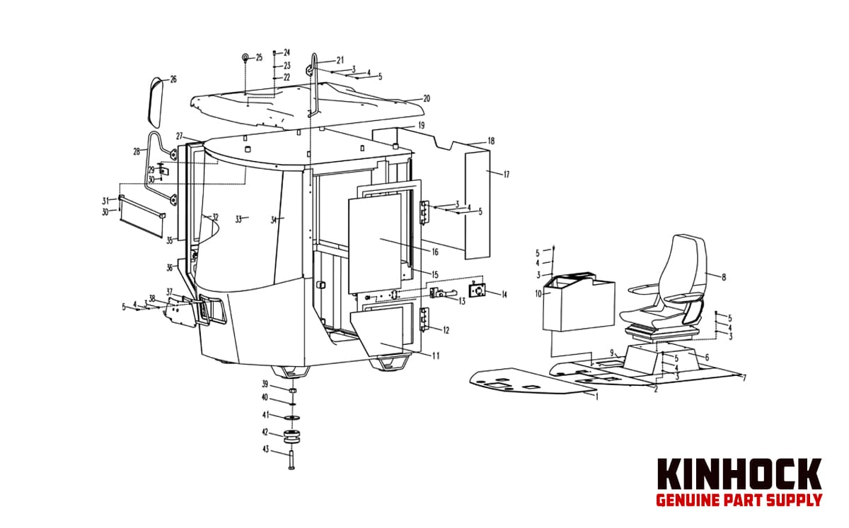 Heavy equipment cabin and hood spare part diagram